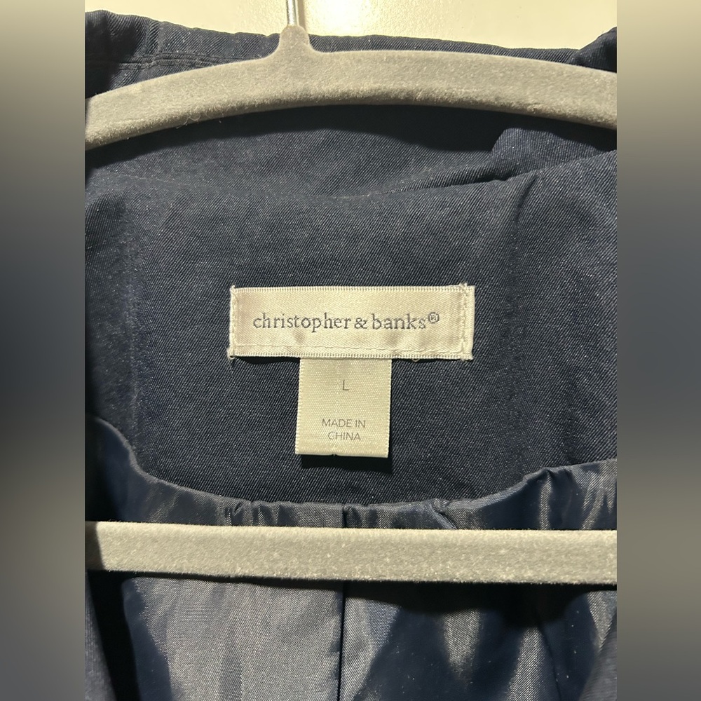 Christopher & Banks Yellow Blazer. Navy Blue. Women’s size L - Picture 3 of 8
